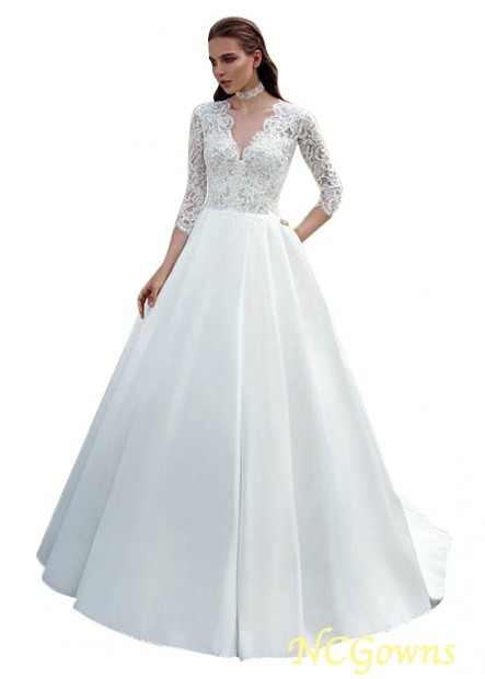 Lace  Satin Fabric Full Length Wedding Dresses