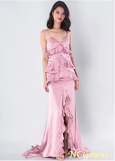 Spaghetti Straps Neckline Pink Color Family Sheath Column Silhouette Bridesmaid Dresses