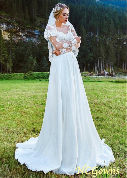 Bateau A-Line Illusion Sleeve Type Wedding Dresses