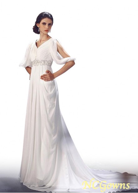 Empire Full Length Length Short V-Neck Neckline Beach Wedding Dresses