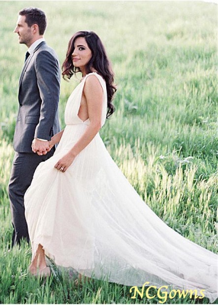 Natural Waistline A-Line Tulle Sleeveless Wedding Dresses