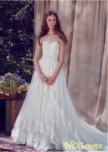 Sleeveless A-Line Cathedral 50-70Cm Along The Floor Train Sweetheart Natural Full Length Wedding Dresses