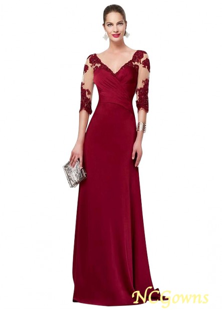 Ncgowns Illusion Sleeve Type A-Line V-Neck Red Tone Tulle  Acetate Satin Fabric Mother Of The Bride Dresses