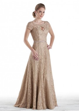 Scoop Neckline Cap Lace Full Length Mother Of The Bride Dresses