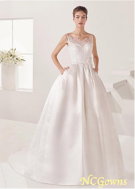 Full Length Length Tulle  Satin A-Line Silhouette Sleeveless Sleeve Length Natural Waistline Wedding Dresses T801525335992