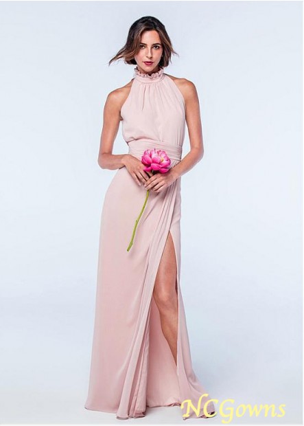 Chiffon Natural A-Line Silhouette Full Length Pink Dresses