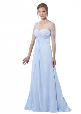 V-Neck Neckline Blue Tone Full Length Length Tulle  Chiffon Fabric Mother Of The Bride Dresses