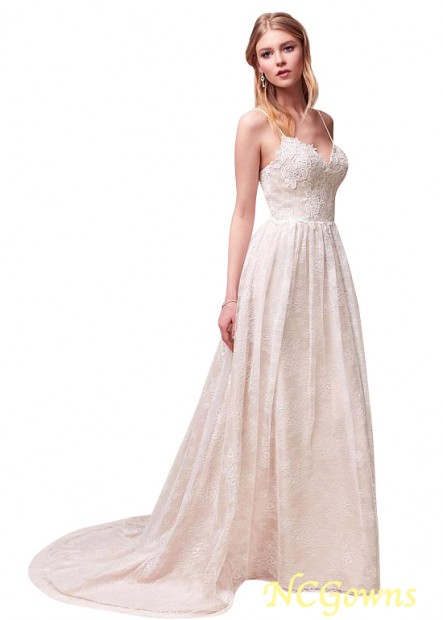 Full Length Sleeveless A-Line Silhouette Lace Natural Sweep 15-30Cm Along The Floor Train Lace Wedding Dresses T801525338136