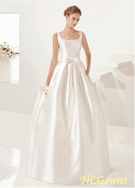 Full Length Satin A-Line Sleeveless Sleeve Length Square Wedding Dresses