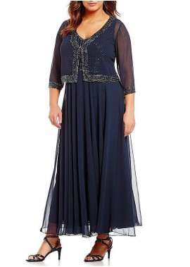 Chiffon Ankle Length 3/4 Sleeve Plus Size Mother of the Bride Dress with Coat/Jacket