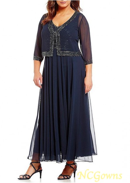 Chiffon Ankle Length 3/4 Sleeve Plus Size Mother of the Bride and Groom ...