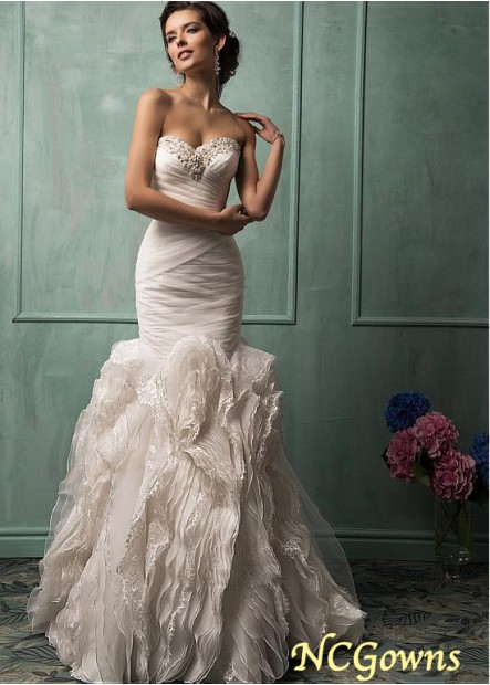 Satin  Organza Chapel 30-50Cm Along The Floor Sleeveless Sleeve Length Sweetheart Neckline Natural Wedding Dresses