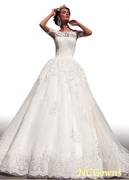 Full Length Natural Illusion Sleeve Type Tulle Off-The-Shoulder Neckline Cathedral 50-70Cm Along The Floor Ivory Dresses