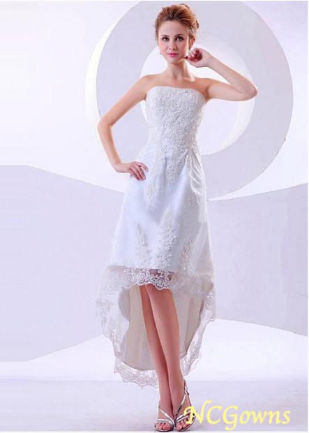 A-Line Asymmetrical Length Sleeveless Without Train Strapless Tulle  Satin Fabric Short Wedding Dresses