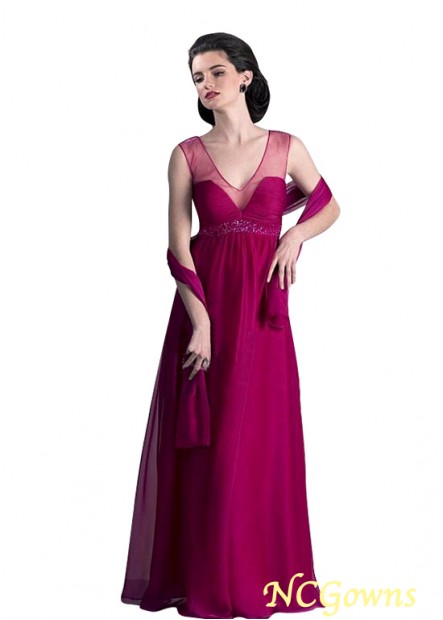 A-Line Silhouette Silk Like Chiffon Full Length Length V-Neck Neckline Red Tone Mother Of The Bride Dresses