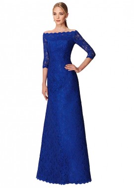 Blue Tone A-Line Lace Fabric Full Length Length Mother Of The Bride Dresses
