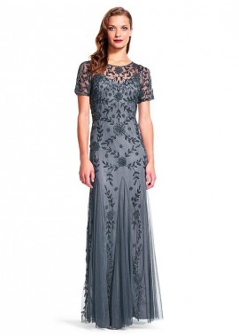 Illusion Gray Color Full Length Mother Dresses