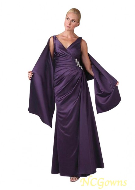 Satin Fabric Full Length Length Purple Color Family V-Neck Mother Of The Bride Dresses