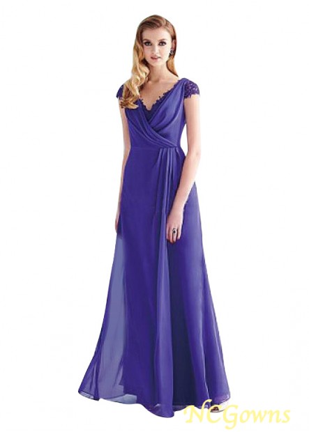 Ncgowns Chiffon Fabric Full Length Cap V-Neck A-Line Mother Of The Bride Dresses