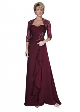 Chiffon Fabric Sweetheart Neckline Full Length Burgundy Mother Dress with Coat/Jacket
