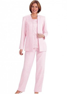 Satin Lace Pink Mother Dresses Three Pieces Pantsuit