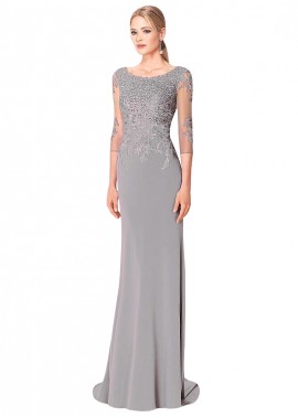 Bateau Gray Tulle  Spandex Mother Of The Bride Dresses