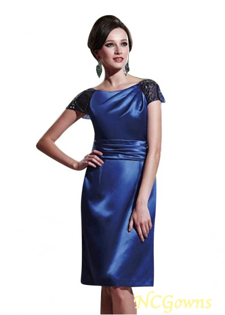 Bateau Blue Tone Sheath Column Silhouette Knee-Length T-Shirt Royal Blue Dresses