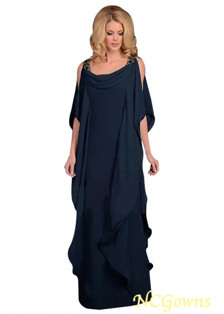 Chiffon Scoop Neckline Full Length Blue Tone Mother Of The Bride Dresses