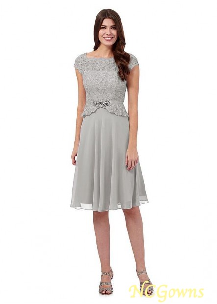 Bateau Lace  Chiffon Fabric Cap Sleeve Type Silver Dresses