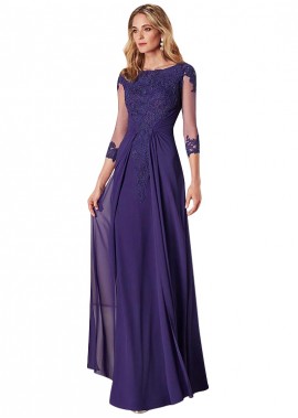Illusion Purple A-Line Tulle  Chiffon Fabric Mother Of The Bride Dresses