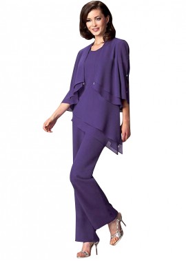 Purple Chiffon Mother Of The Bride Dresses with Coat/Jacket 