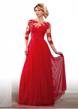 Red Tone Full Length Tulle Illusion Bateau Mother Of The Bride Dresses