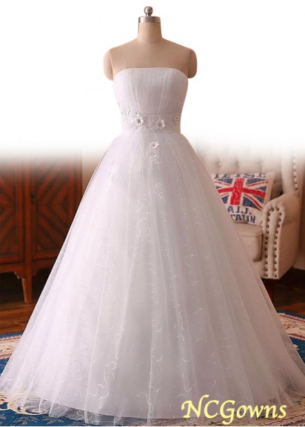 Strapless Neckline Full Length A-Line Silhouette Without Train Train Wedding Dresses