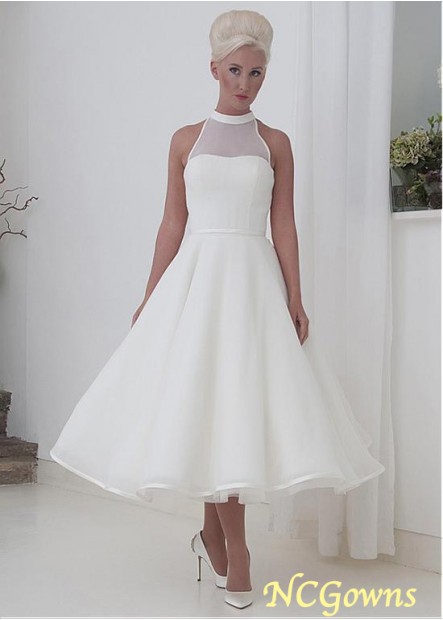 A-Line Silhouette Halter Neckline Natural Waistline Organza Fabric Short Wedding Dresses