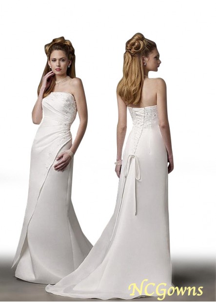 Full Length Length Satin Fabric Strapless Beach Wedding Dresses T801525318849