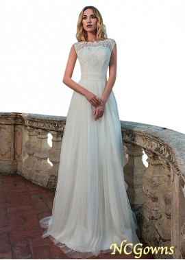 Sleeveless Full Length Tulle  America Tulle A-Line Jewel Ivory Dresses