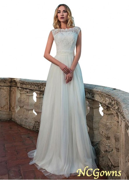Sleeveless Full Length Tulle  America Tulle A-Line Jewel Ivory Dresses