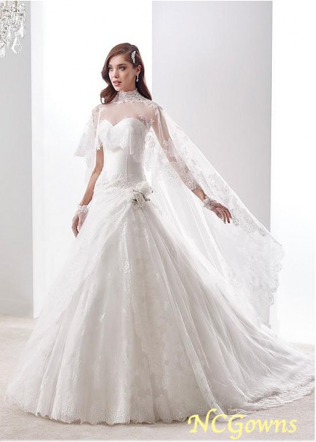 Satin  Tulle Full Length High Collar Chapel 30-50Cm Along The Floor Wedding Dresses