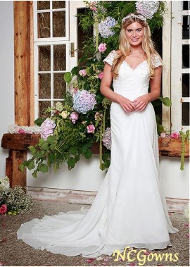 Cap Short Sleeve Length Sheath Column Natural Full Length Wedding Dresses