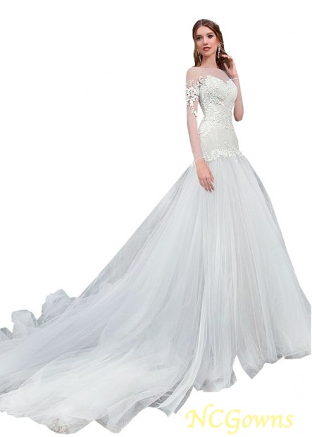 Illusion Mermaid Trumpet Silhouette Tulle  Lace Long Cathedral 50-70Cm Along The Floor Style