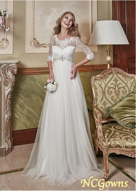 A-Line Silhouette 3 4-Length Sleeve Length Wedding Dresses