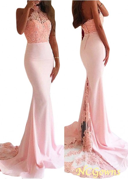 Fishtail Skirt Type High Collar Floor-Length Pink Dresses