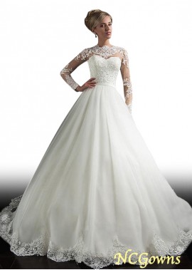 Chapel 30-50Cm Along The Floor Full Length Tulle Illusion A-Line Silhouette Wedding Dresses