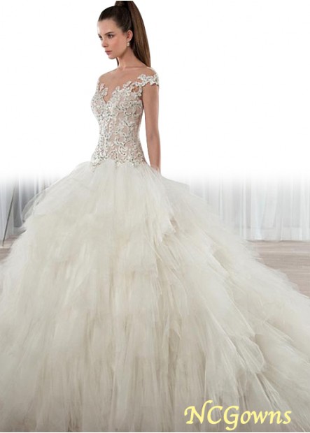 Cap Ball Gown Silhouette Short Chapel 30-50Cm Along The Floor Tulle Fabric Wedding Dresses