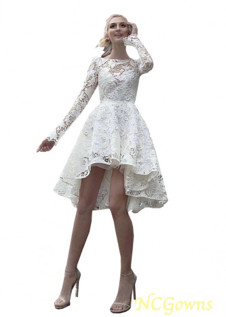 A-Line Silhouette Long Sleeve Length Lace Fabric Hi-Lo Wedding Dresses