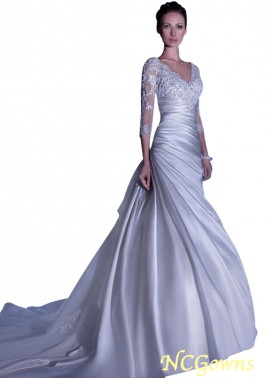 Ncgowns V-Neck Neckline Ball Gown Illusion Sleeve Type Satin  Tulle Fabric Style
