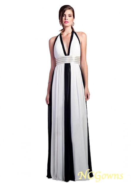 Black  White Floor-Length A-Line Prom Dresses