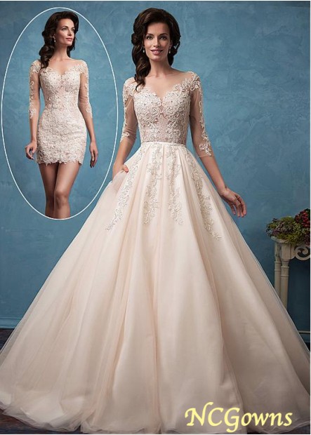 2 In 1 Tulle Full Length Natural Wedding Dresses T801525323264