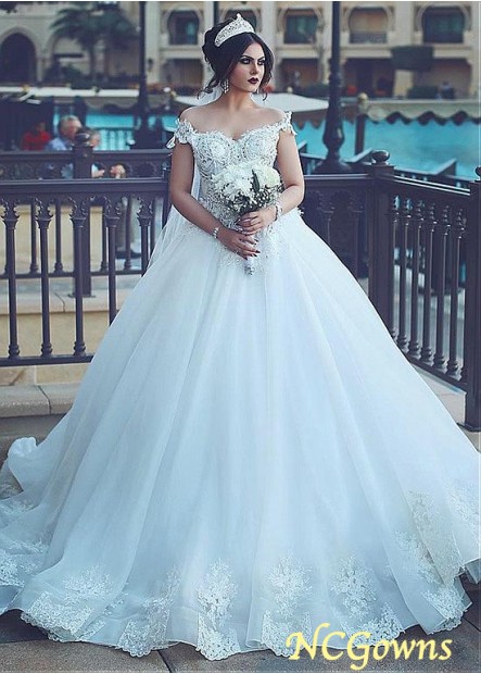 Natural Waistline Tulle  Organza Ball Gown Chapel 30-50Cm Along The Floor Plus Size Wedding Dresses
