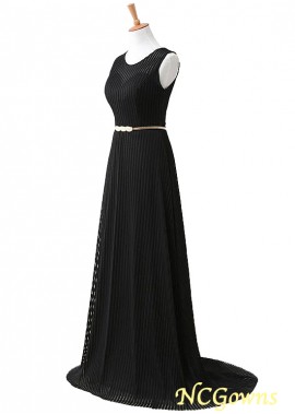 Black Floor-Length Jewel Neckline Prom Dresses